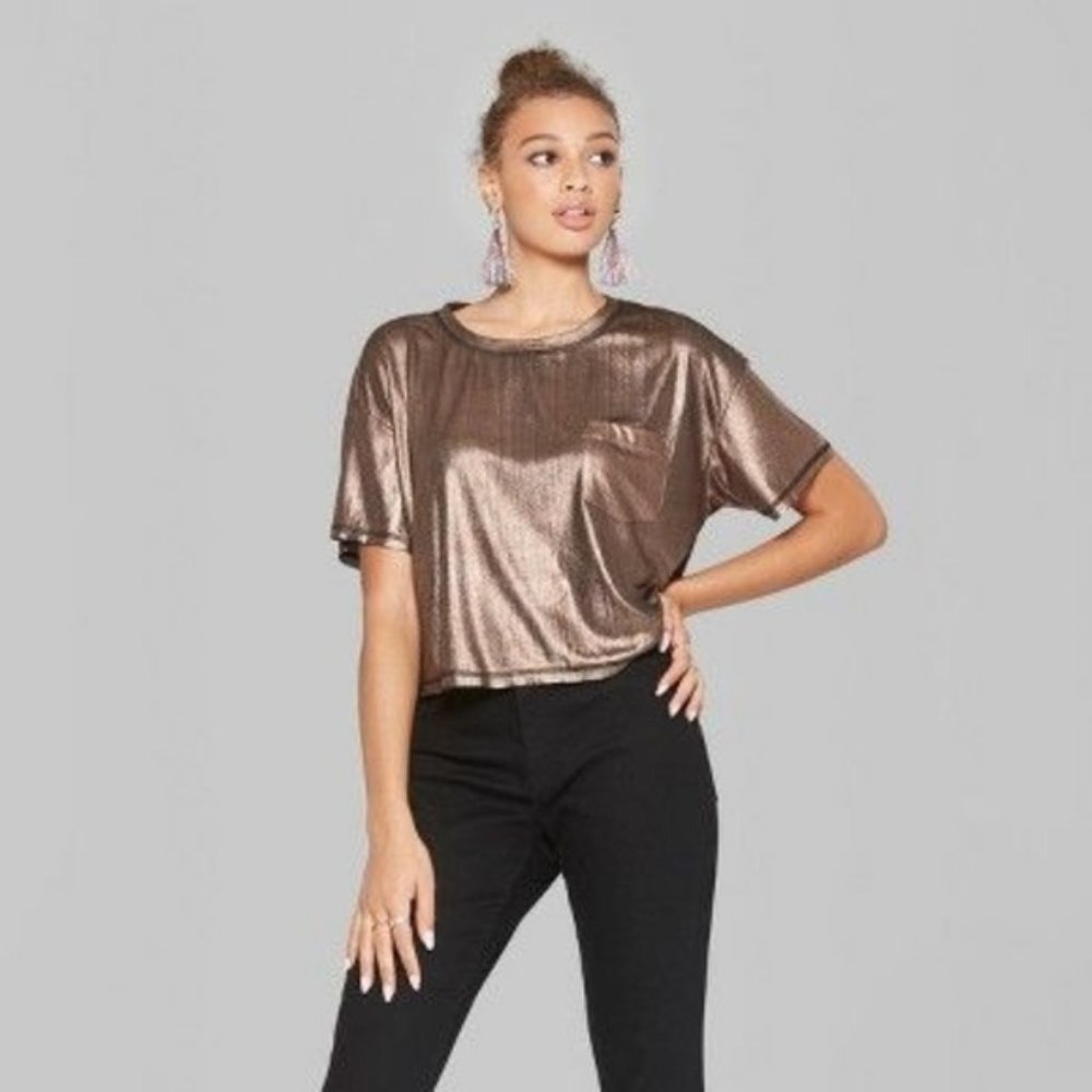 🇺🇸 3/$30 HP Wild Fable Bronze Metallic SS Boxy T